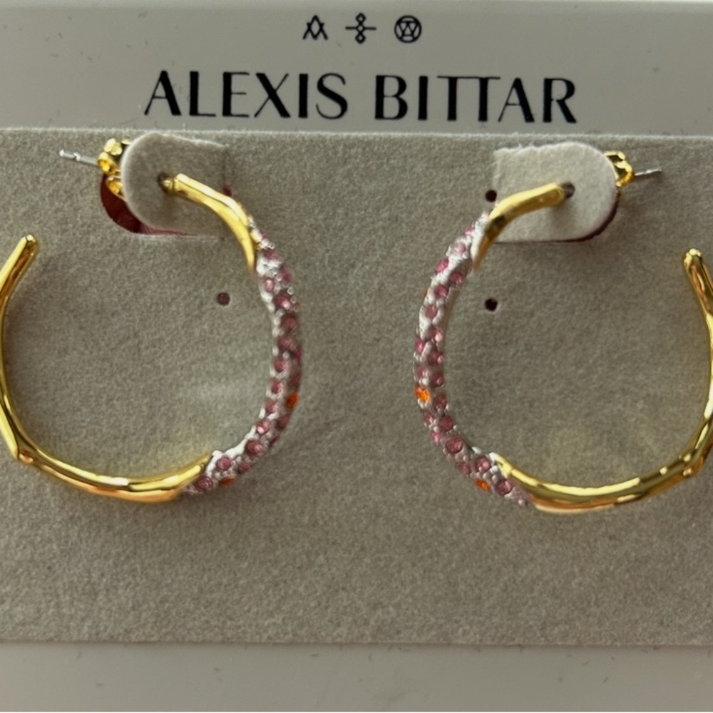 Alexis Bittar Gold Hoop Earrings with Pink Crystal Accents - Picture 6 of 6